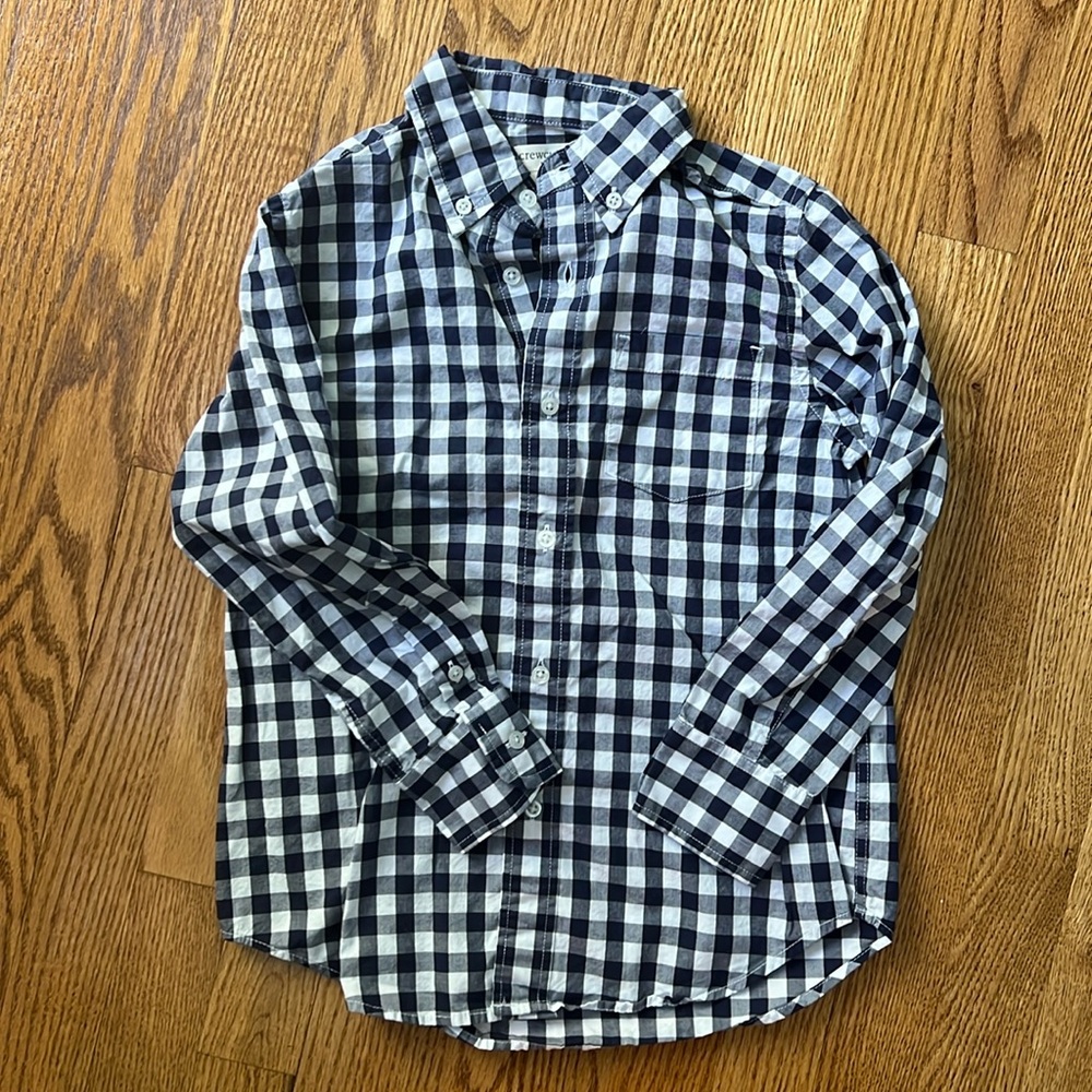 J. Crew Factory Boys Navy and White Gingham Button-Down Shirt